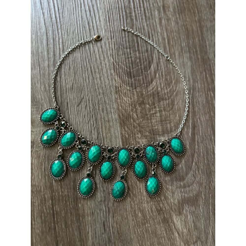 Oval Dangle Green Turquoise Necklace 18”